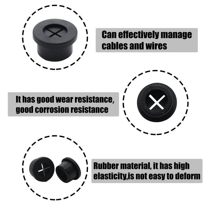 Adyoney 6 Pcs 16mm / 5/8 Inch Black Cable Cord Grommets, Rubber Desk Grommets for Table Computer Desk Wire Organizer TV Console and Other Furnitures Cover - Image 4